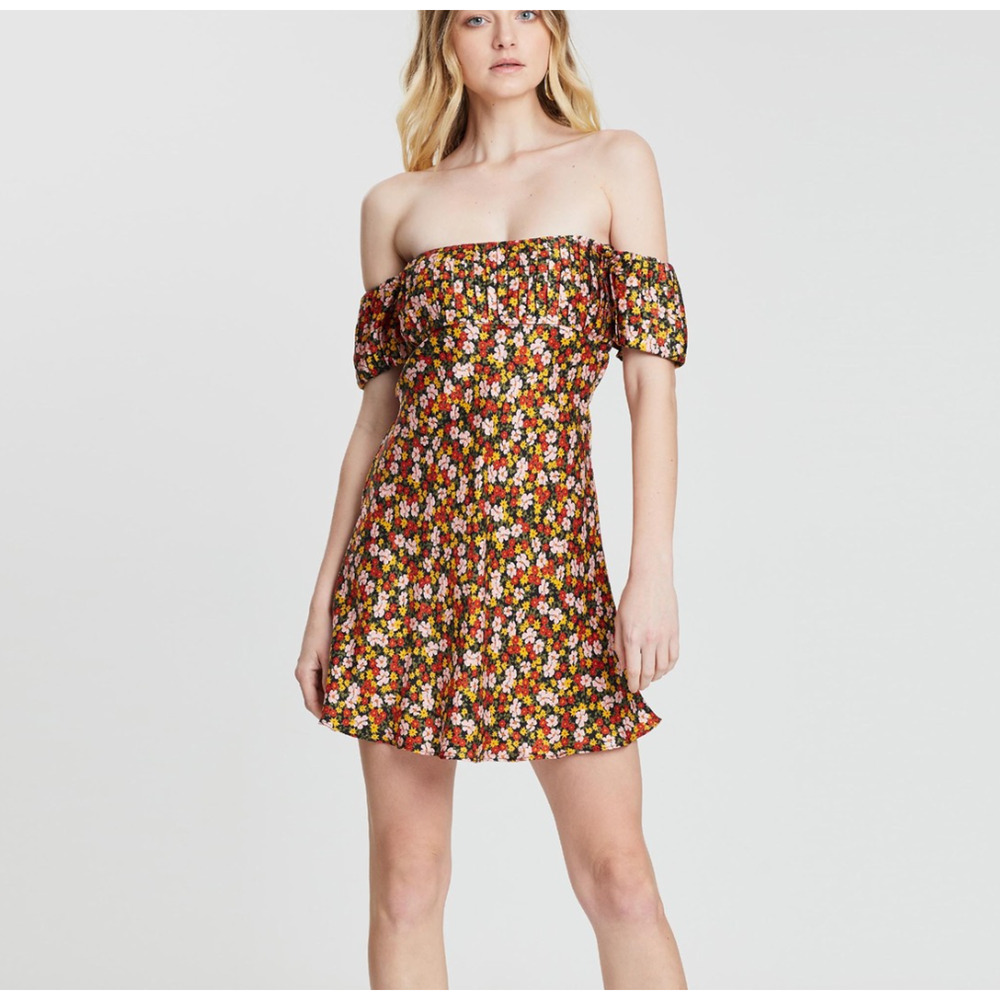 Bec + Bridge New Romantics Mini Dress 100% Silk Womens US 2 Floral Off Shoulder
